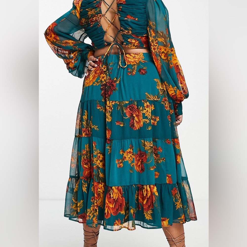 pleated floral midi dress with tie up back (no zipper)